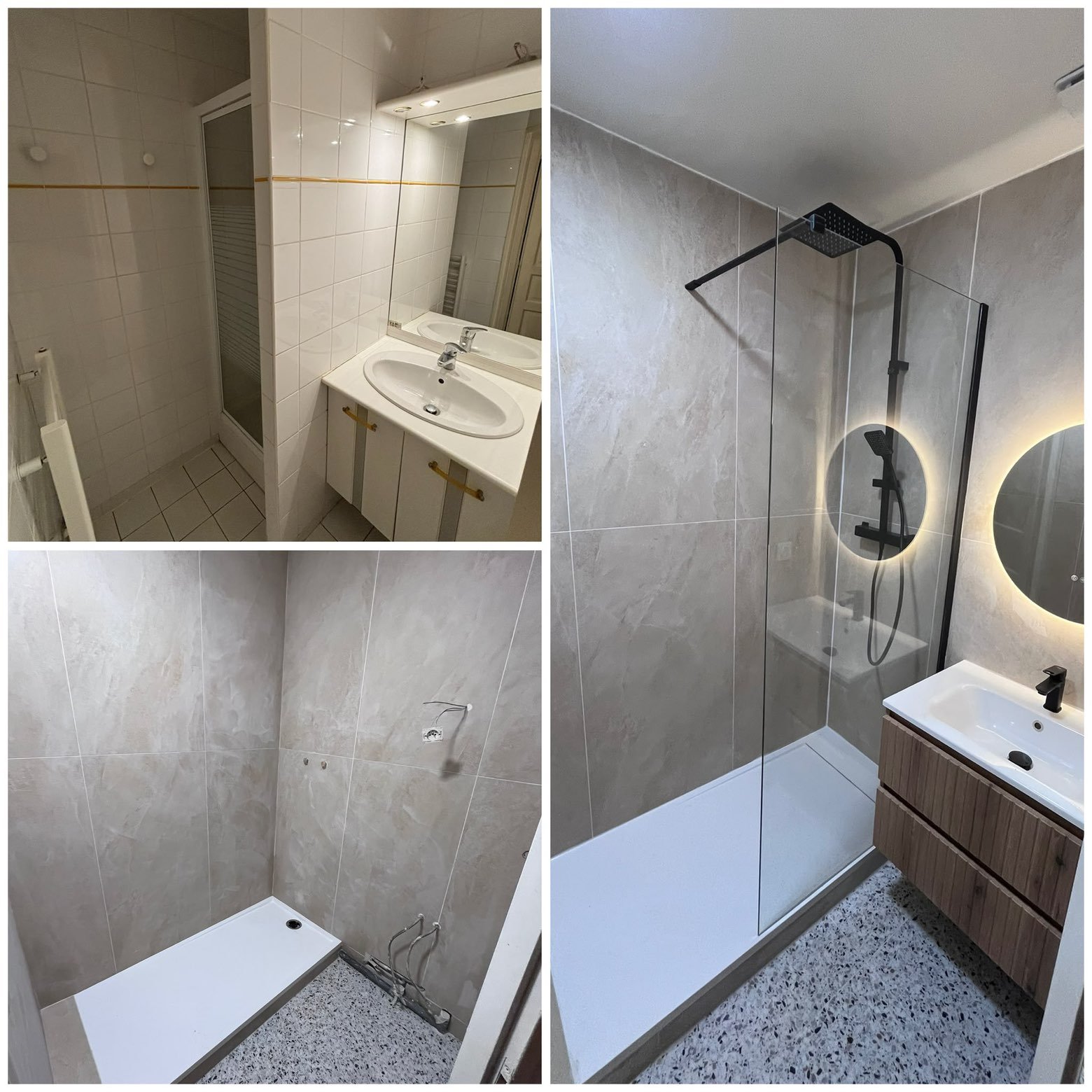 Rénovation d'une salle de bain avant/après, douche à l'italienne